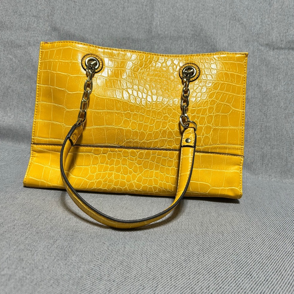 Anne Klein Shoulder Bag Womens Medium Yellow Faux Croc Chain Strap Tote - Picture 2 of 11
